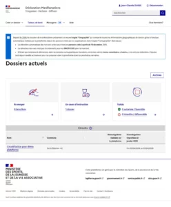 Page tableau de bord du site declaration-manifestations.gouv.fr