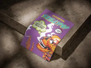 Mockup de l'affiche Pop Art pour l'exposition fictive Skelly Pop