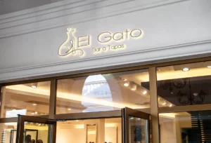 Mockup d'une enseigne pour le restaurant fictif El Gato
